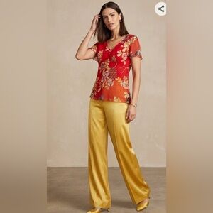 Oscar By Oscar Dela Renta Floral Y2K Silk Empire Cut Blouse Size 16